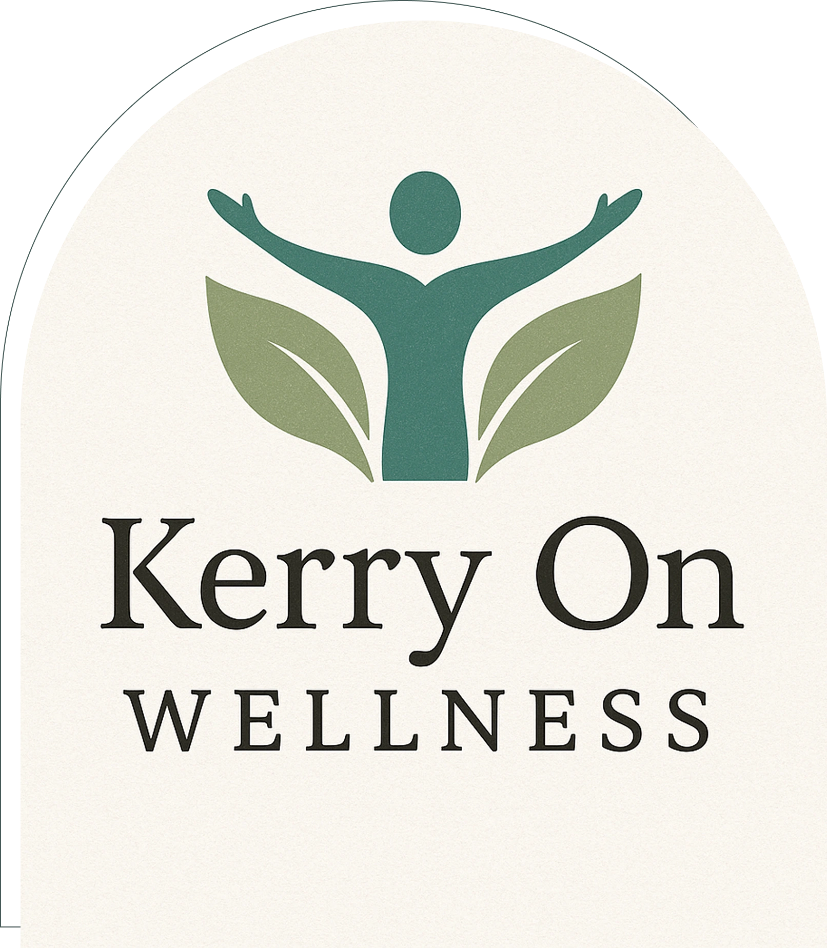 Logo for Kerry On Wellness with a human figure and leaves.